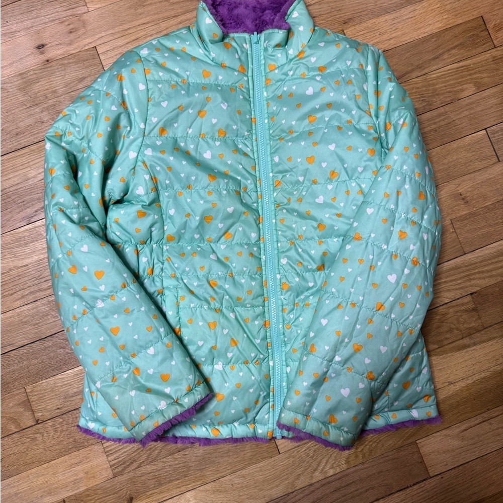 Mint Green Kids Jacket with Heart Pattern